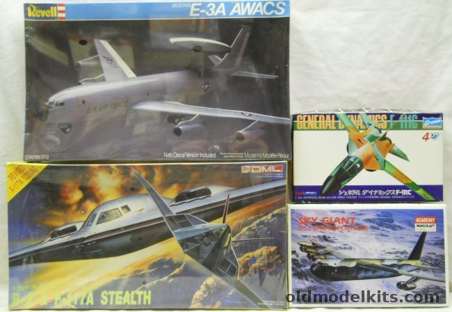Revell #4422 1/144 AWACS E-3A / Crown #438 1/144 F-111C / DML #2007 1/200 B-2 Bomber and F-117 Stealth / Academy #1697 1/320 B-52 Stratofortress plastic model kit